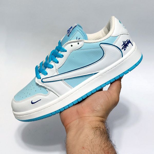 کتانی ترند نایک جردن تراویس استاسی سفید آبی Nike Jordan Travis Stussy