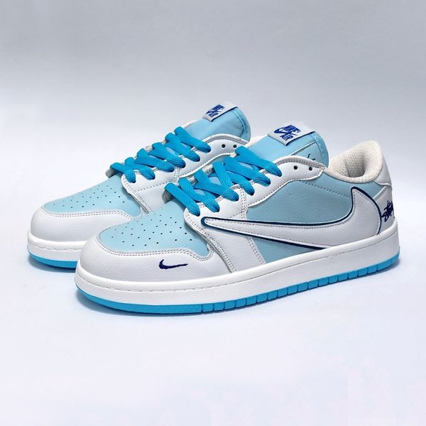 کتانی ترند نایک جردن تراویس استاسی سفید آبی Nike Jordan Travis Stussy
