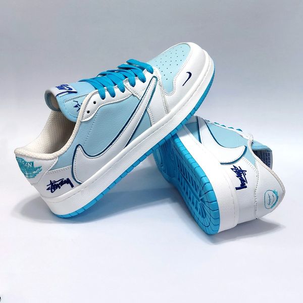 کتانی ترند نایک جردن تراویس استاسی سفید آبی Nike Jordan Travis Stussy