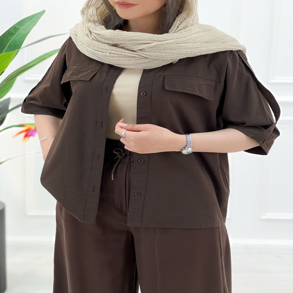 خرید اینترنتی قیمت شومیز جیب نما زنانه - شکلاتی