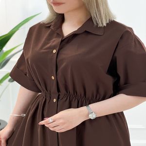 خرید اینترنتی قیمت کفتان بلند لینن زنانه - شکلاتی