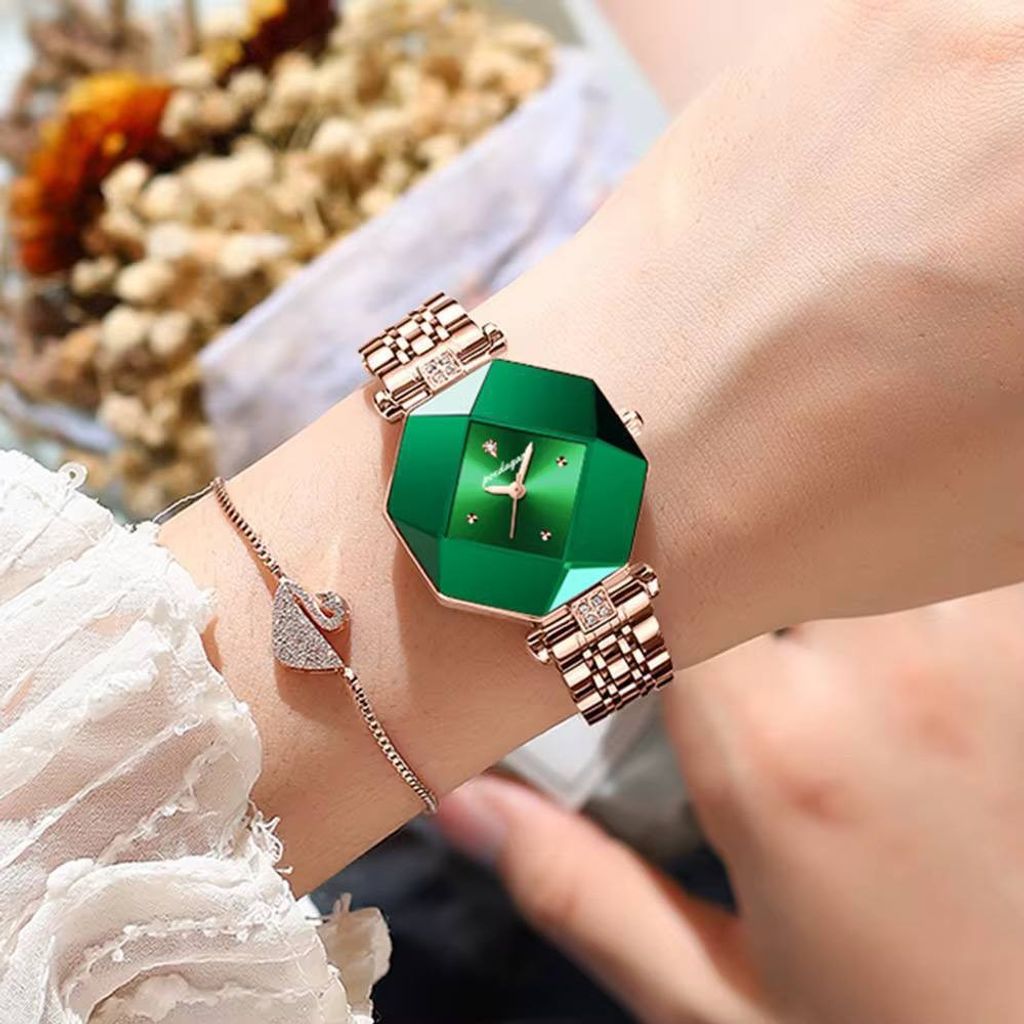 خرید انلاین ساعت مچی زنانه پوداگار poedagar سبز خاص بند استیل رزگلد