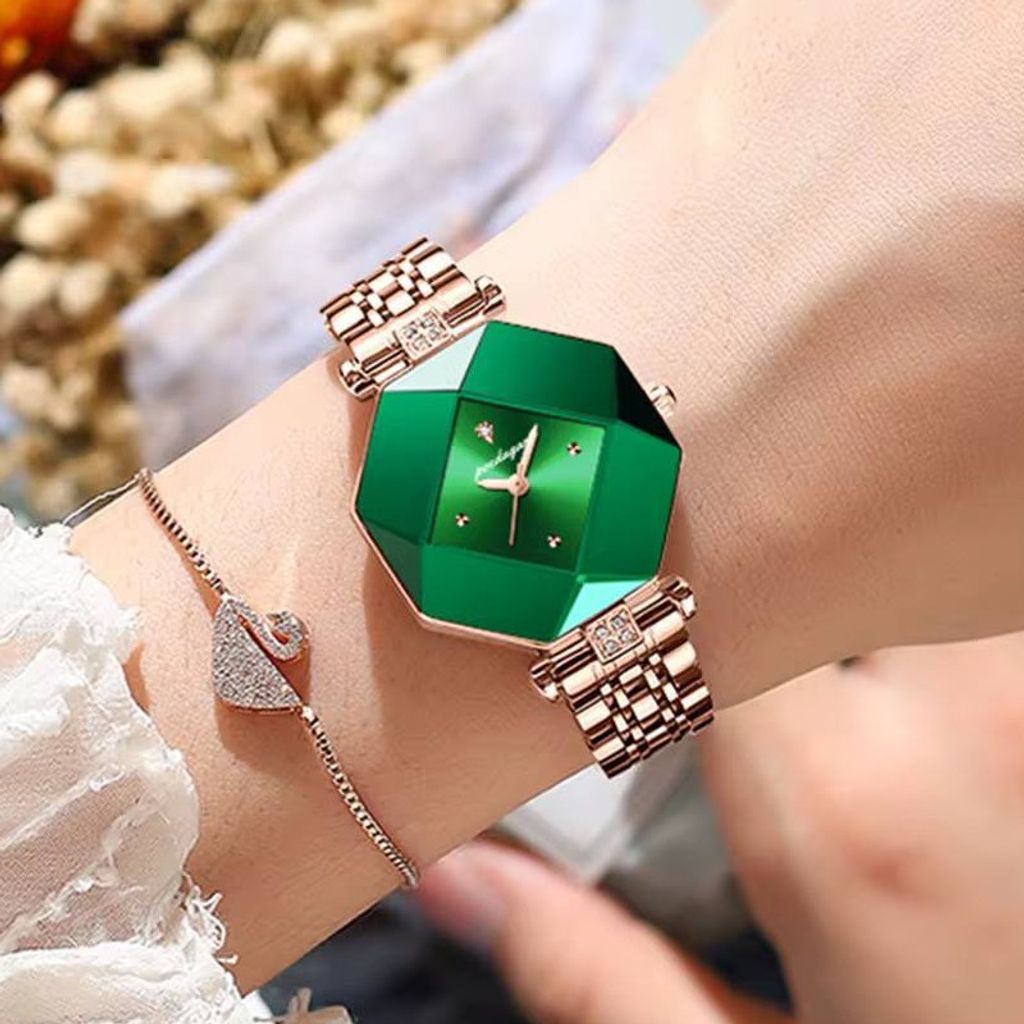خرید اینترنتی ساعت مچی زنانه پوداگار poedagar سبز خاص بند استیل رزگلد