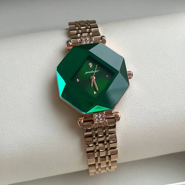 ساعت مچی زنانه پوداگار poedagar سبز خاص بند استیل رزگلد