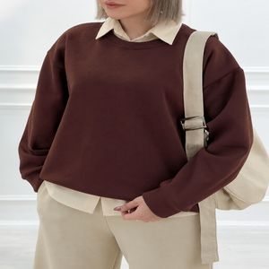 بلوز دورس یقه گرد زنانه شکلاتی مناسب ست با جین