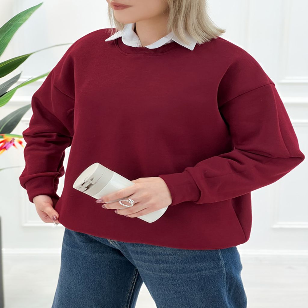 خرید اینترنتی قیمت بلوز دورس یقه گرد زنانه زرشکی آستین افتاده