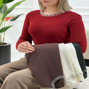 خرید اینترنتی قیمت گپ ریزبافت تک پوشی زنانه عنابی یقه نگینی