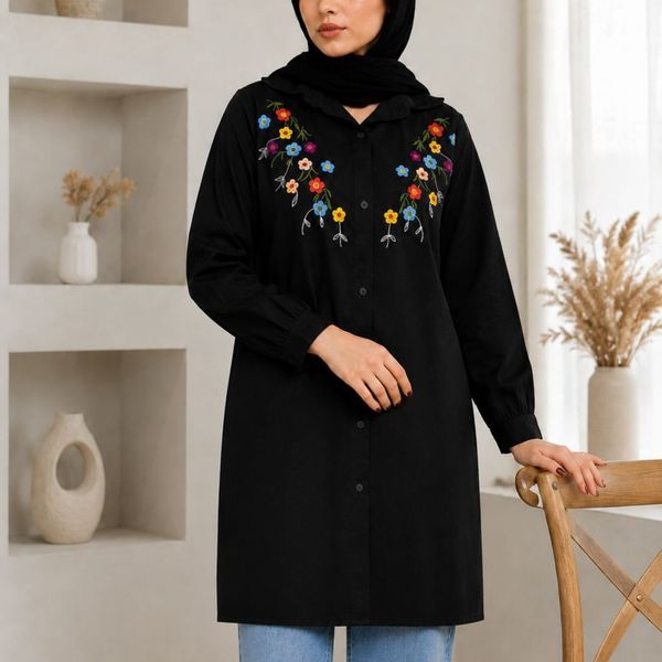 تونیک زنانه رنگ مشکی فری سایز از 40تا46