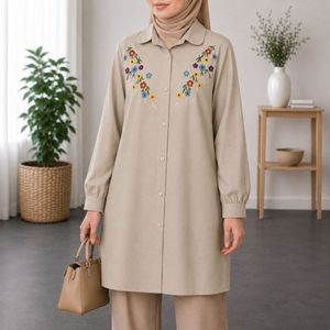 تونیک زنانه رنگ کرمی فری سایز از 40تا46