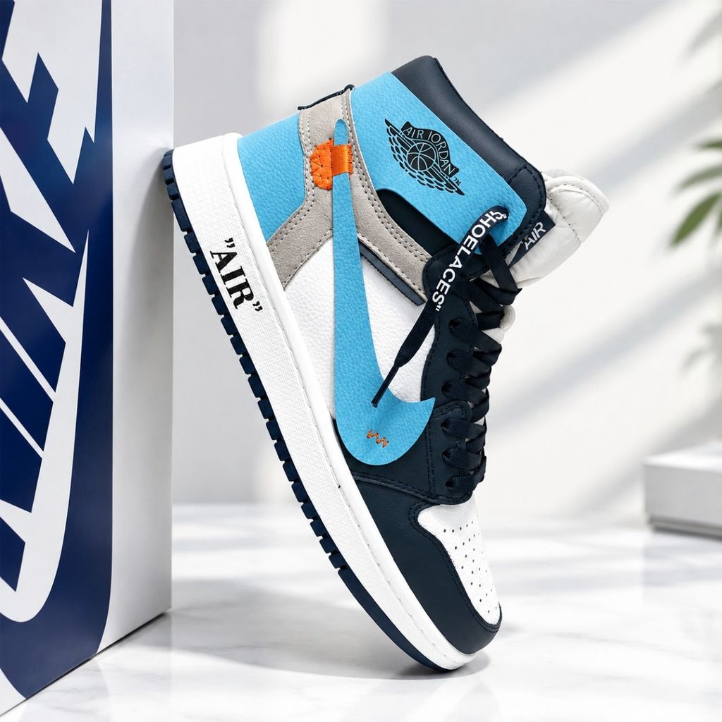 خرید اینترنتی کتانی ساقدار نایک جردن وان آف وایت آبی Nike Jordan Off White