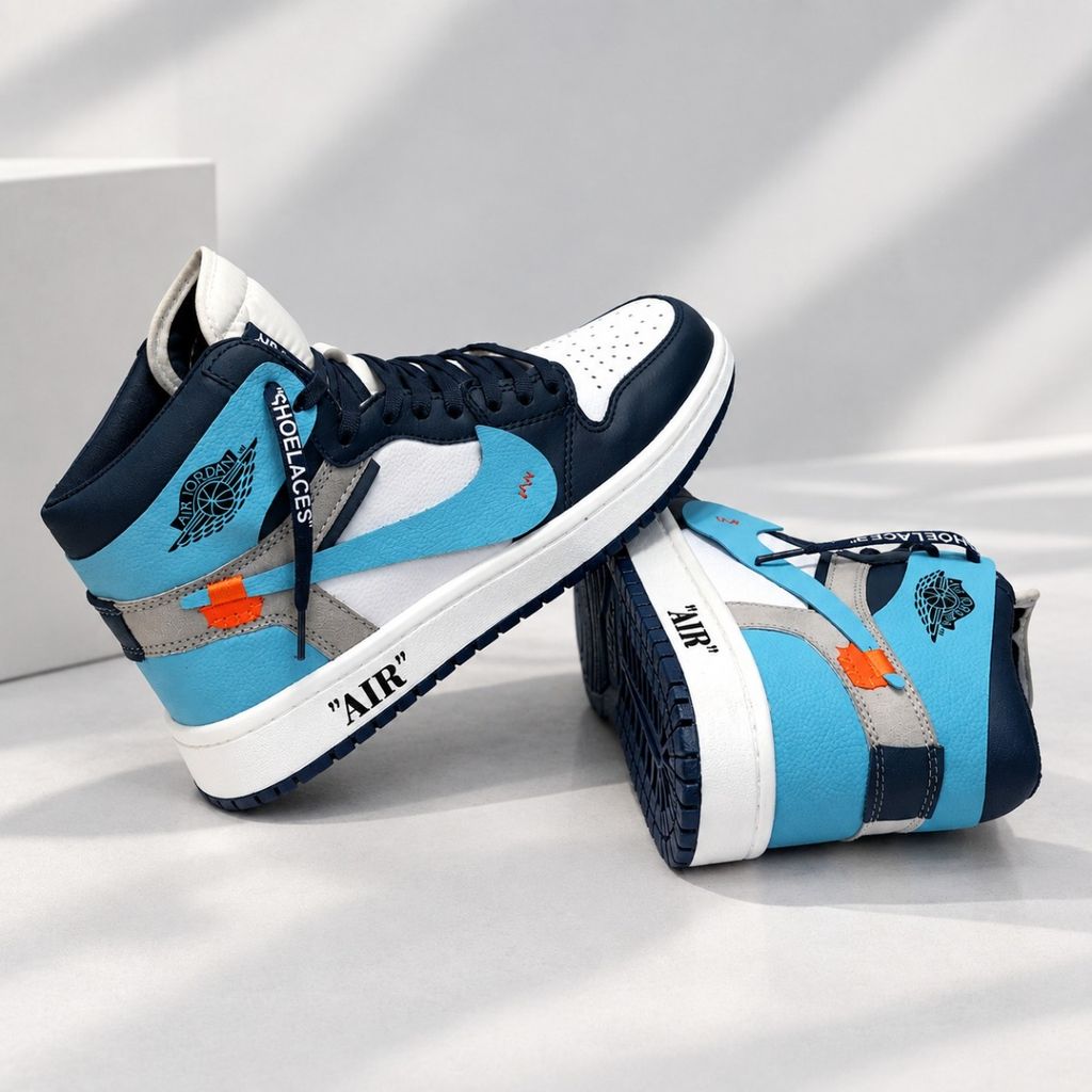 فروش اینترنتی کتانی ساقدار نایک جردن وان آف وایت آبی Nike Jordan Off White