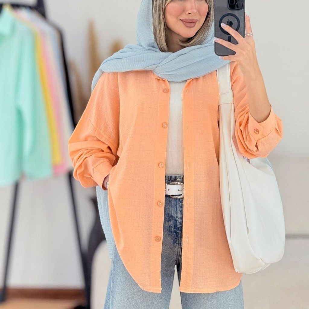 خرید اینترنتی قیمت شومیز حلقه استین طرح مردانه ساده کد 1055