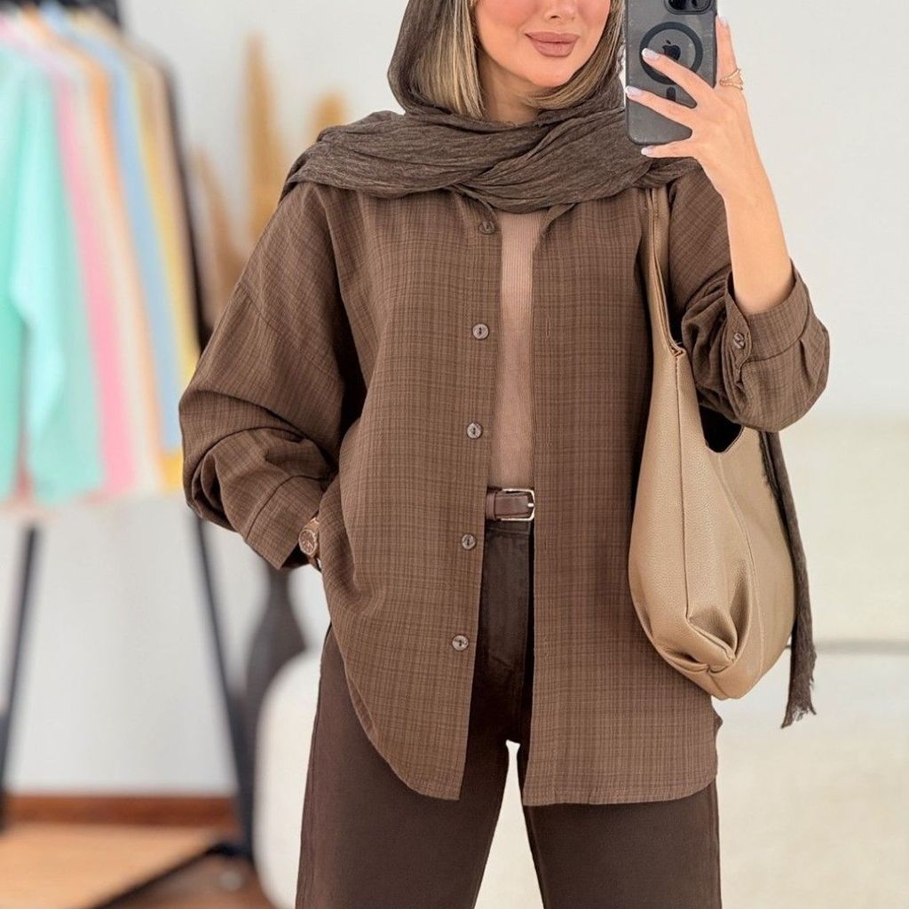 خرید اینترنتی قیمت شومیز حلقه استین طرح مردانه ساده کد 1055