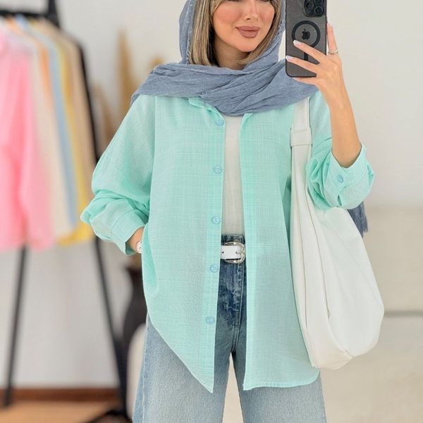 شومیز  استین بلندطرح مردانه ساده کد 1055