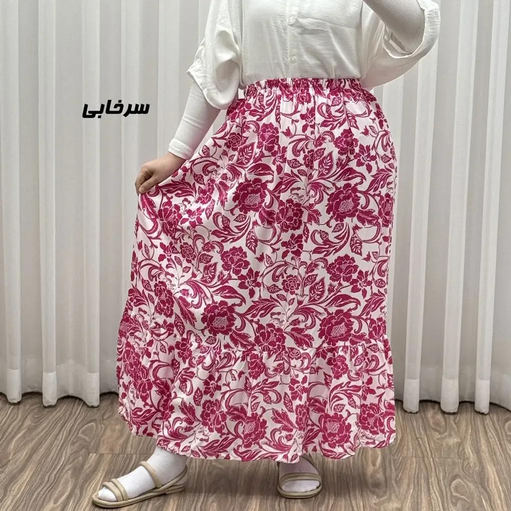 خرید اینترنتی قیمت دامن بلند نخی زنانه طرح فلور فری سایز مناسب تا سایز 54