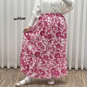 خرید اینترنتی قیمت دامن بلند نخی زنانه طرح فلور فری سایز مناسب تا سایز 54