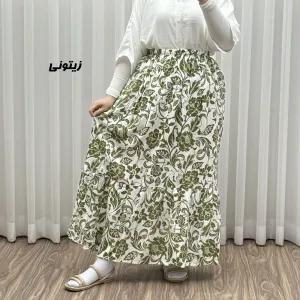 دامن بلند نخی زنانه طرح فلور فری سایز مناسب تا سایز 54