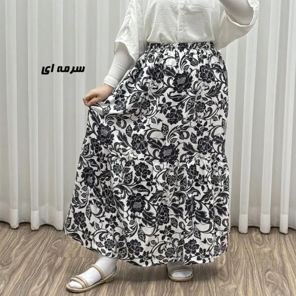 دامن بلند نخی زنانه طرح فلور فری سایز مناسب تا سایز 54