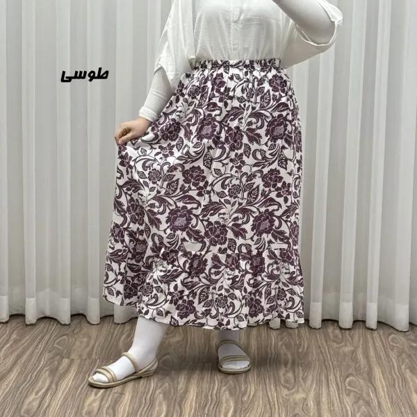 دامن بلند نخی زنانه طرح فلور فری سایز مناسب تا سایز 54