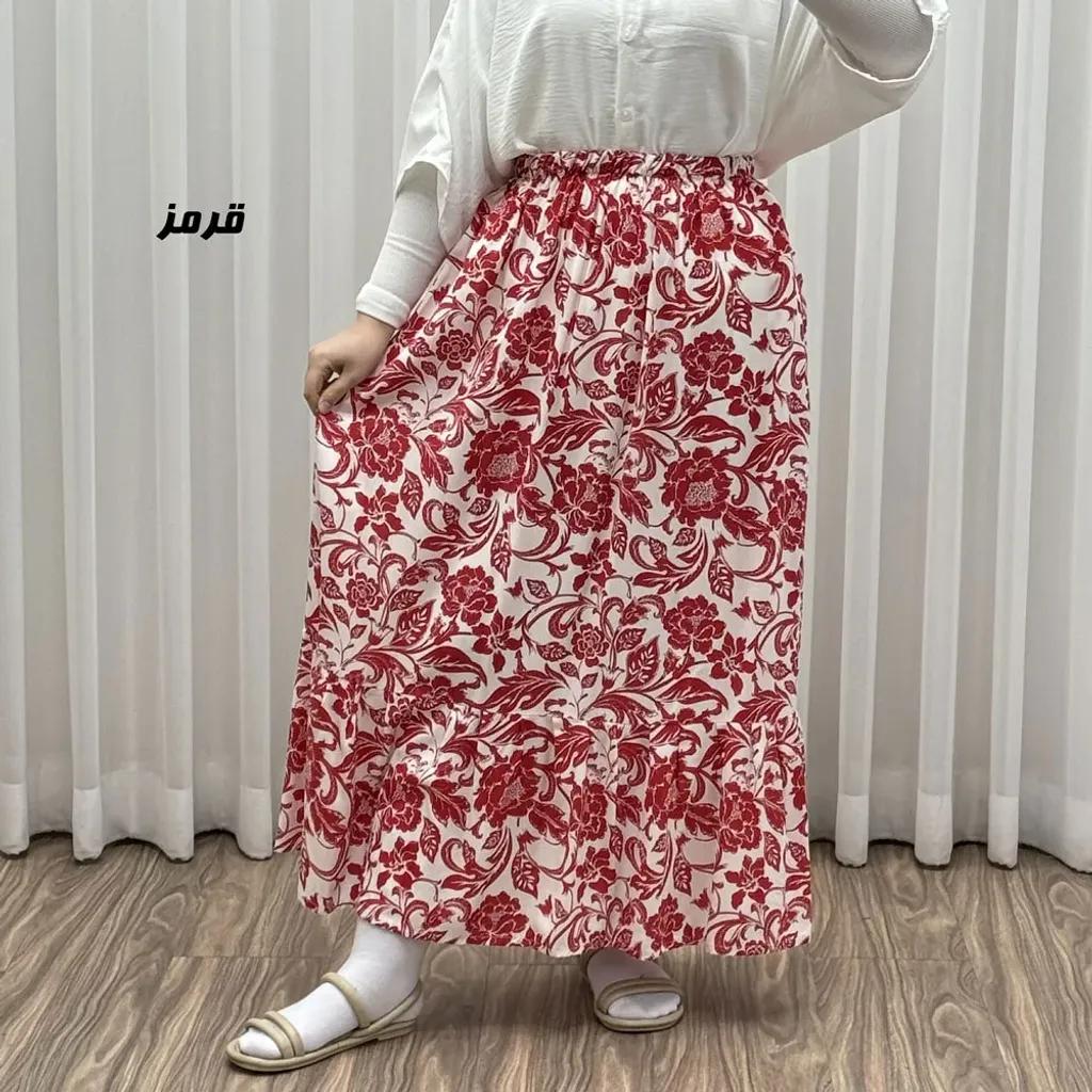 خرید اینترنتی قیمت دامن بلند نخی زنانه طرح فلور فری سایز مناسب تا سایز 54