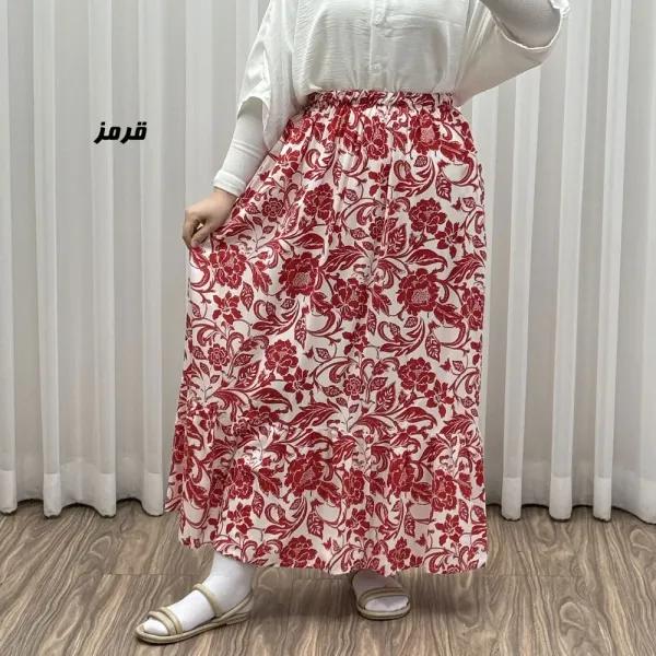 دامن بلند نخی زنانه طرح فلور فری سایز مناسب تا سایز 54