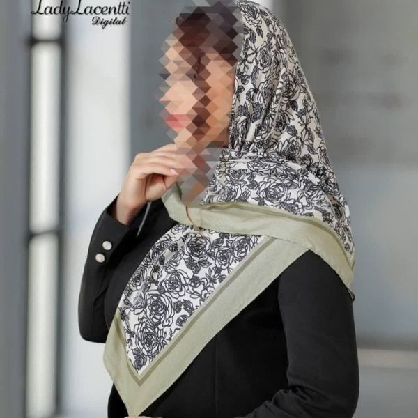 روسری نخی قواره صد سیا اسکارف حاشیه دار