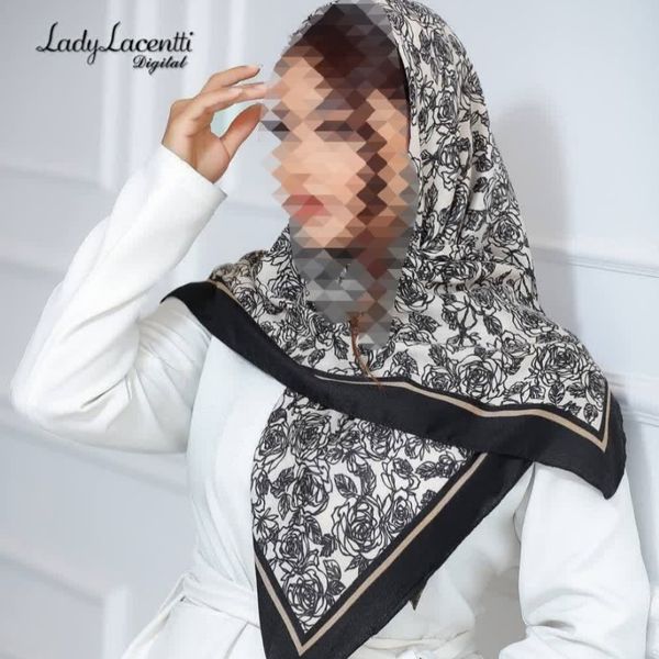 روسری نخی قواره صد سیا اسکارف حاشیه دار