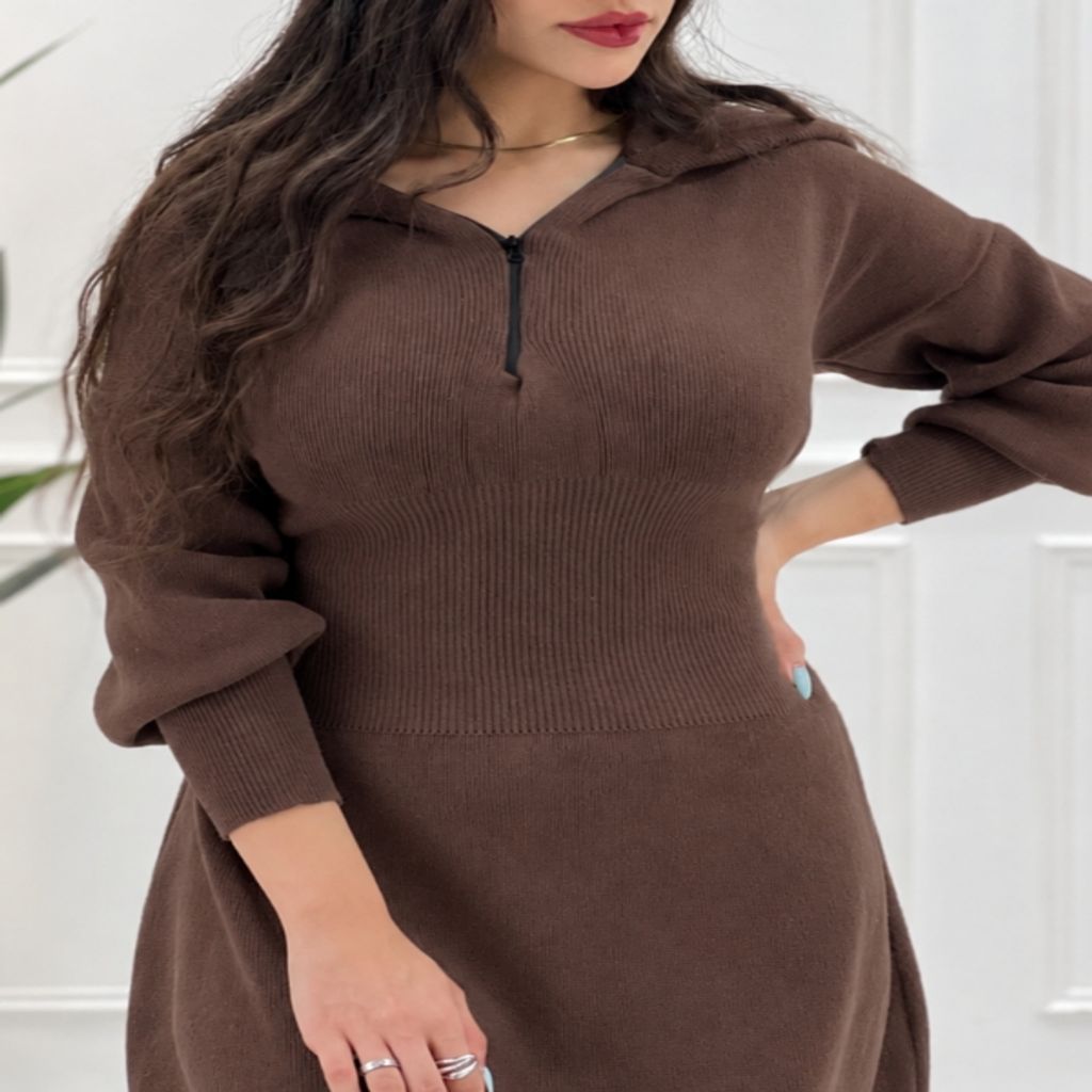 خرید اینترنتی قیمت پیراهن کمر باریک بافت نیم زیپ زنانه