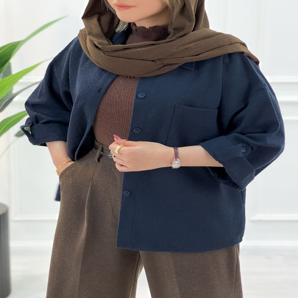 خرید اینترنتی قیمت شکت زنانه المیرا رنگ سرمه‌ای قابل ست با شلوار جین