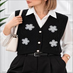 خرید اینترنتی قیمت وست بافت گلدار دخترانه یقه هفت