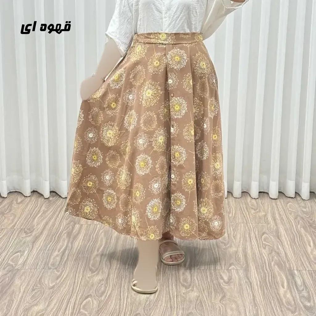 خرید اینترنتی قیمت دامن لینن کلوش تمام دکمه مدل قاصدک فری سایز مناسب تا 44