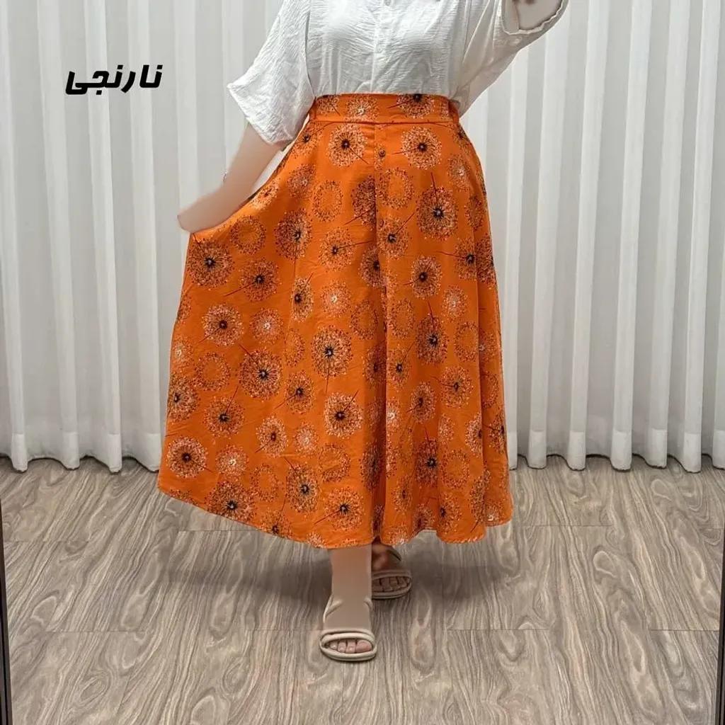 خرید اینترنتی قیمت دامن لینن کلوش تمام دکمه مدل قاصدک فری سایز مناسب تا 44
