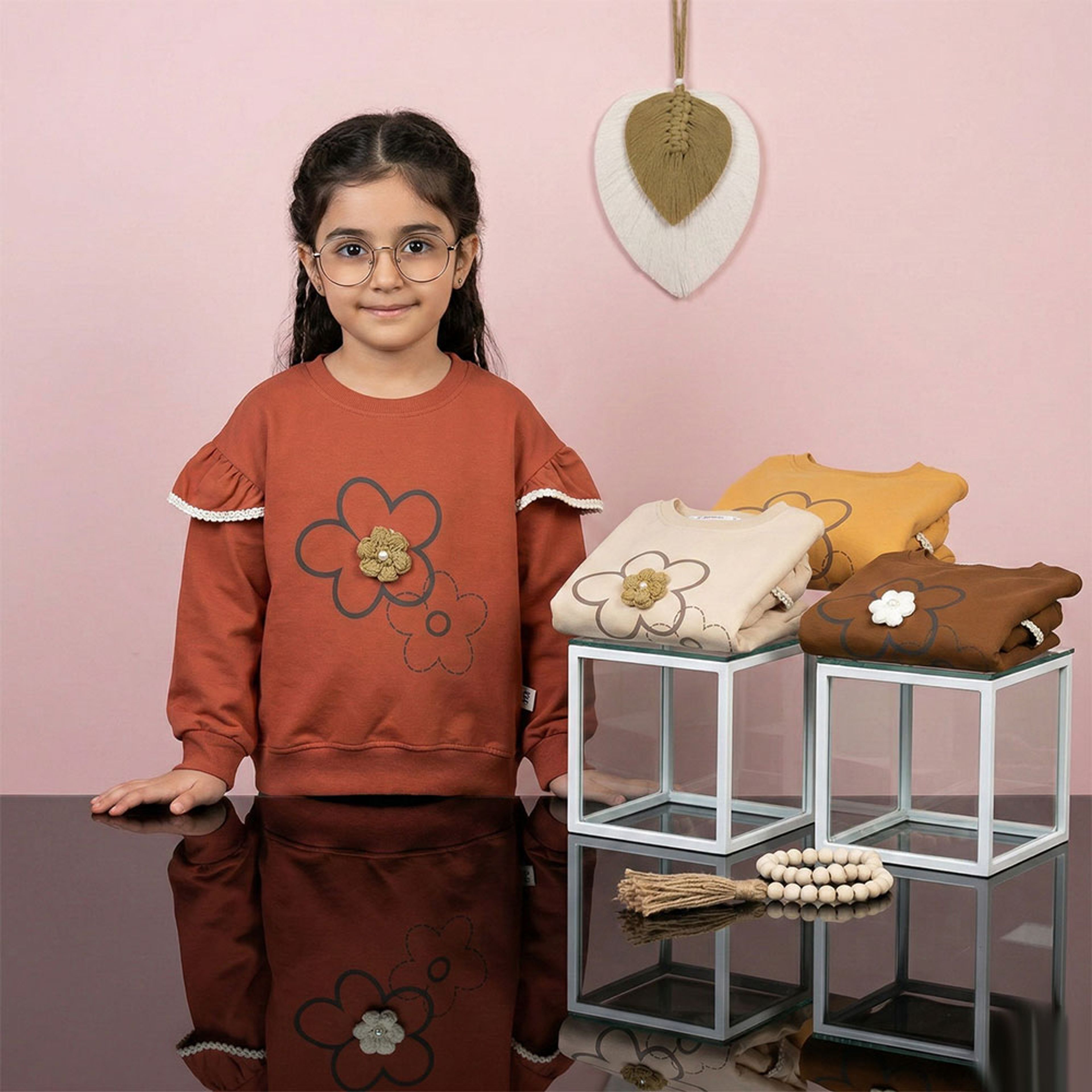 خرید اینترنتی قیمت بلوز دخترانه طرح گل بالکدار نسکافه ای کد 11202