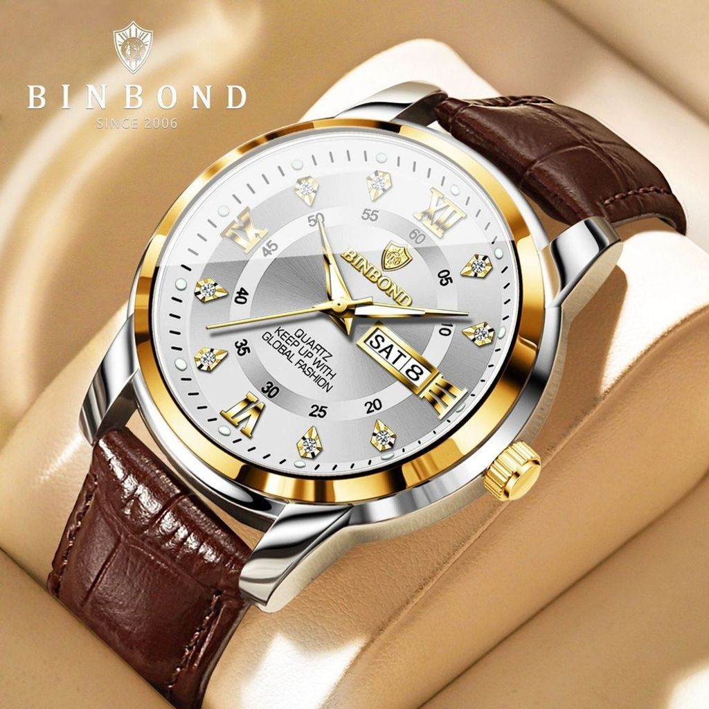 خرید آنلاین ساعت مردانه بین باند binbond بینبند بند چرمی قهوه ای صفحه سفید