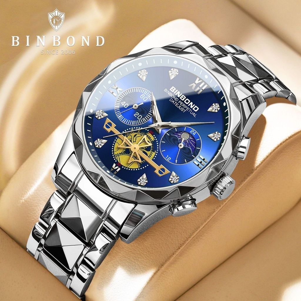 خرید اینترنتی ساعت مردانه بین باند binbond بینبند کرنوگراف سرمه ای با مون استار