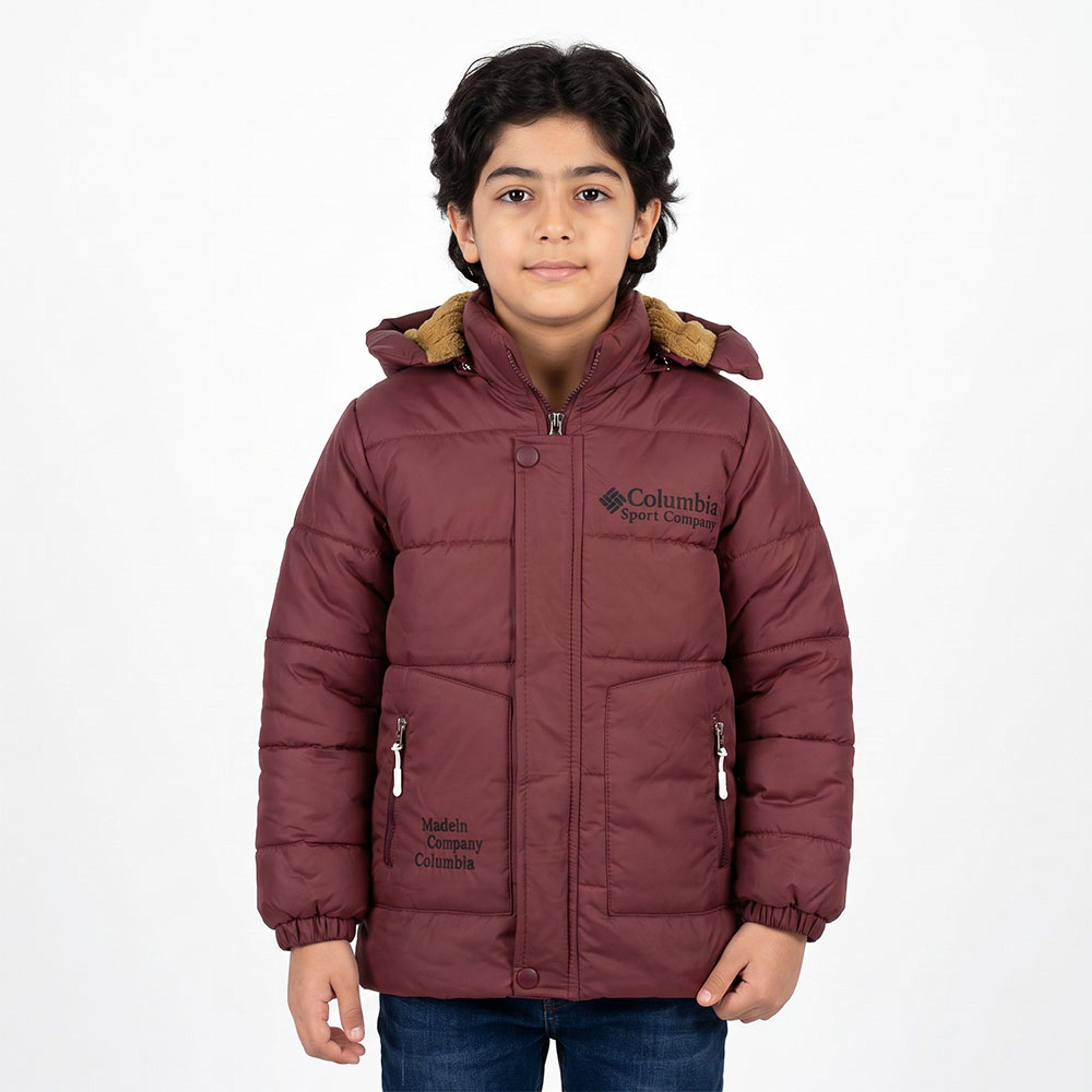 خرید اینترنتی قیمت کاپشن پسرانه سلیکونی کلمبیا رنگ عنابی کد 11896