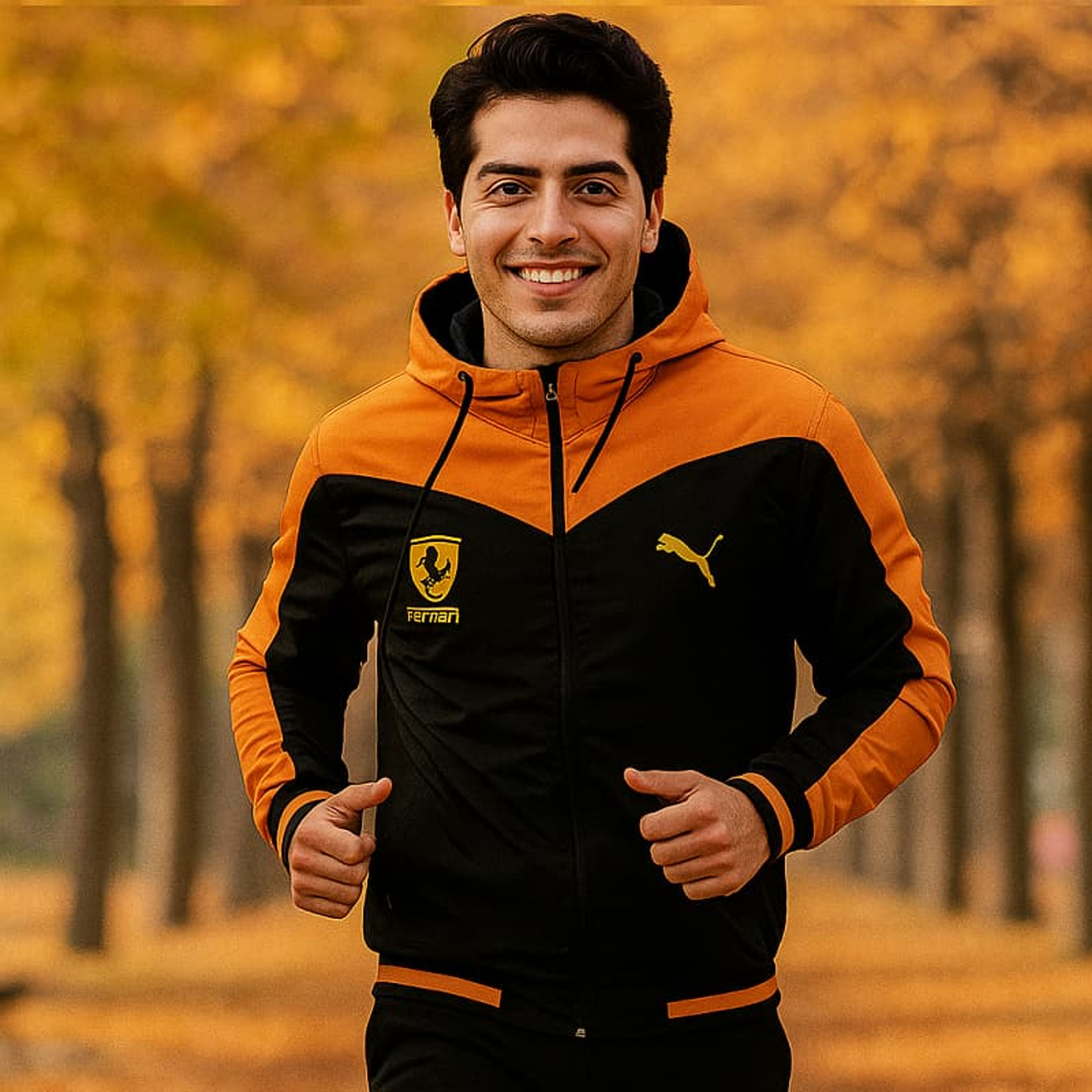 خرید اینترنتی قیمت کاپشن مشکی زرد مردانه مدل Ferrari