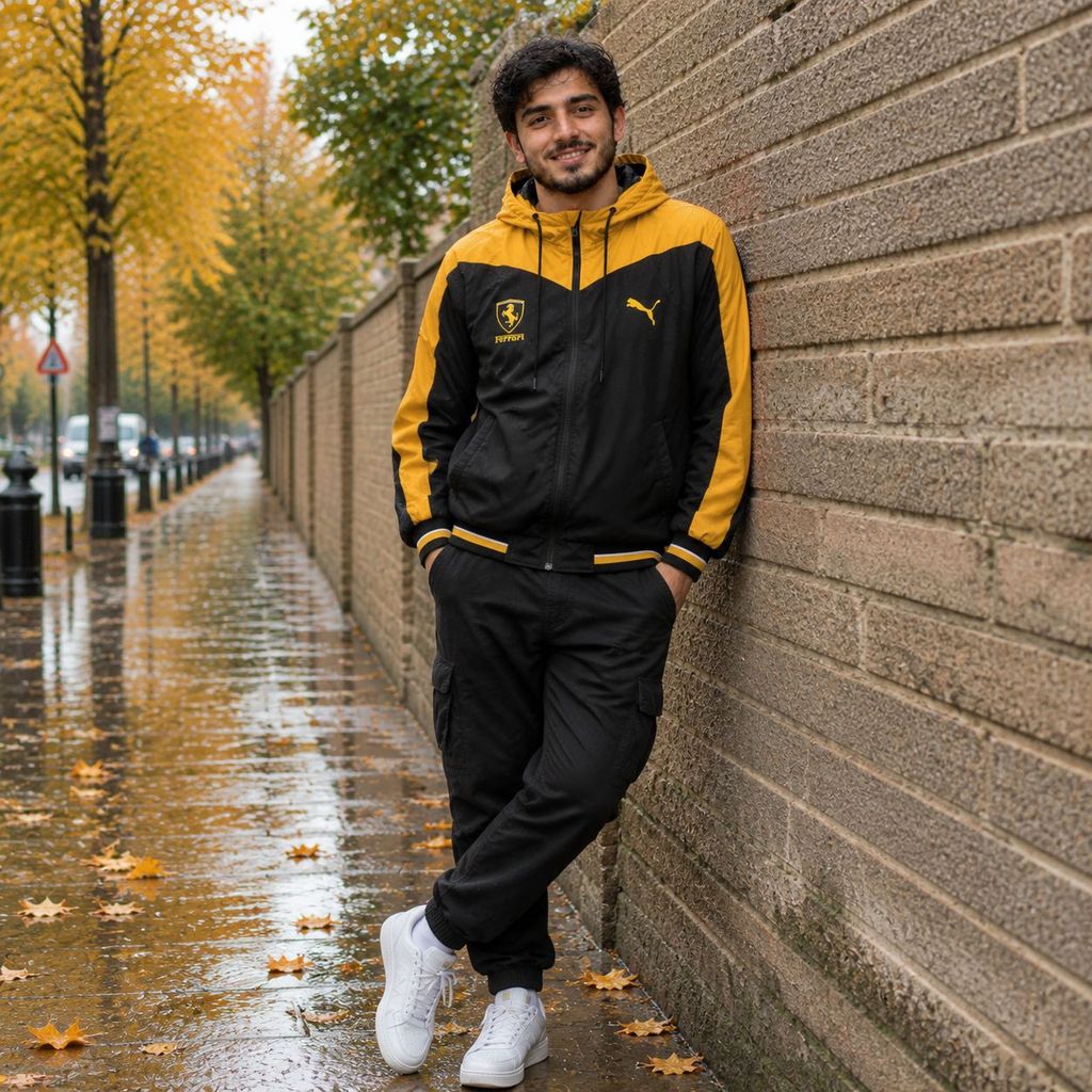 خرید اینترنتی کاپشن مشکی زرد مردانه مدل Ferrari