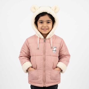 کاپشن دخترانه تدی کلاه خز گلبهی کد 11902