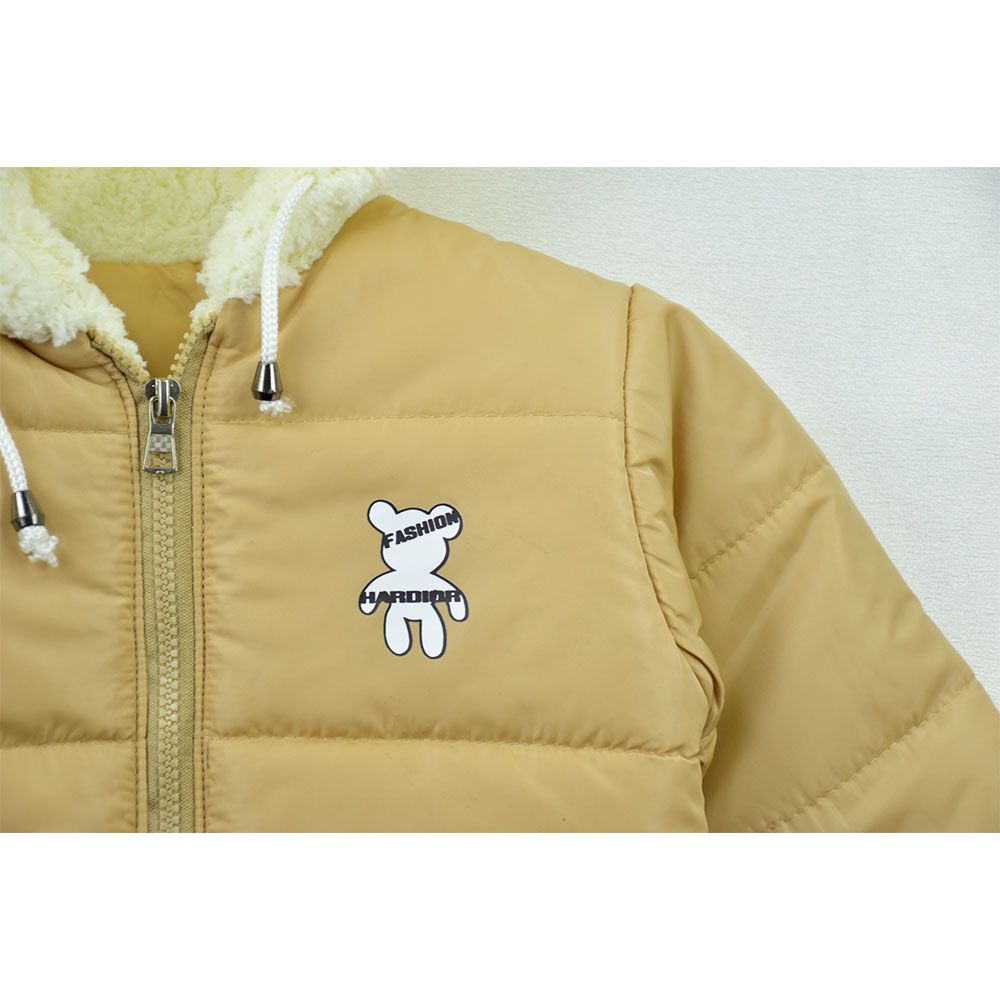 خرید اینترنتی قیمت کاپشن بچه گانه تدی کلاه خز نسکافه ای کد 11902