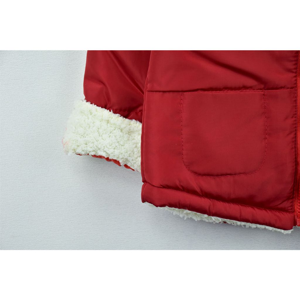 خرید اینترنتی قیمت کاپشن بچه گانه تدی کلاه خز قرمز کد 11902