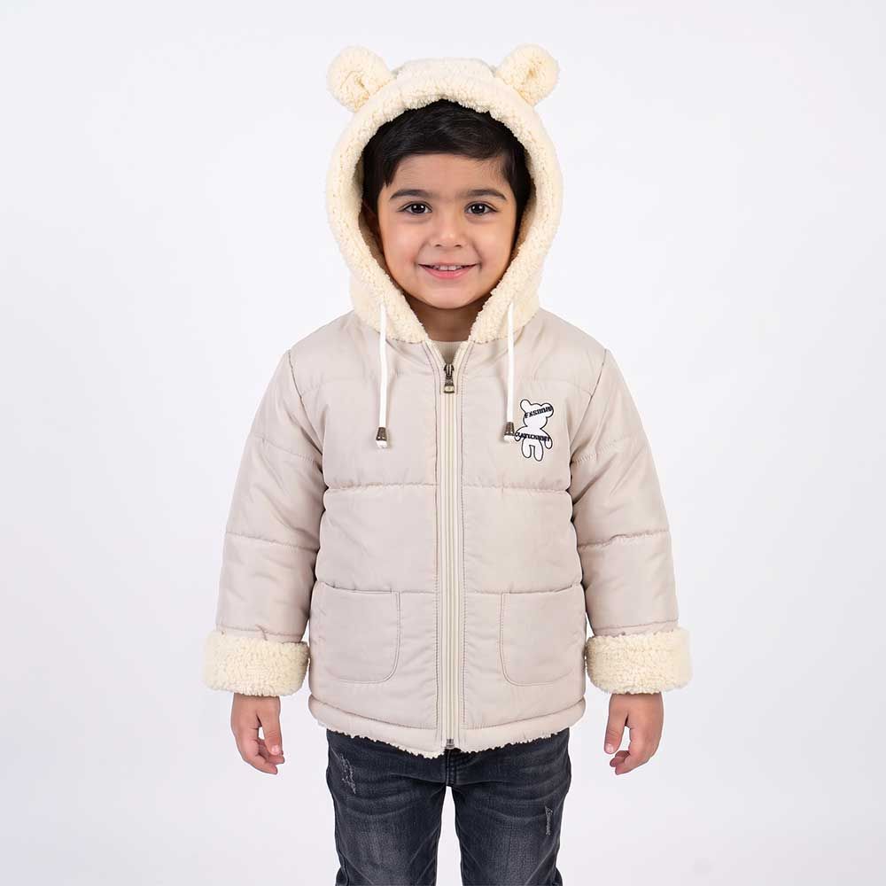 خرید اینترنتی قیمت کاپشن بچه گانه تدی کلاه خز استخوانی کد 11902
