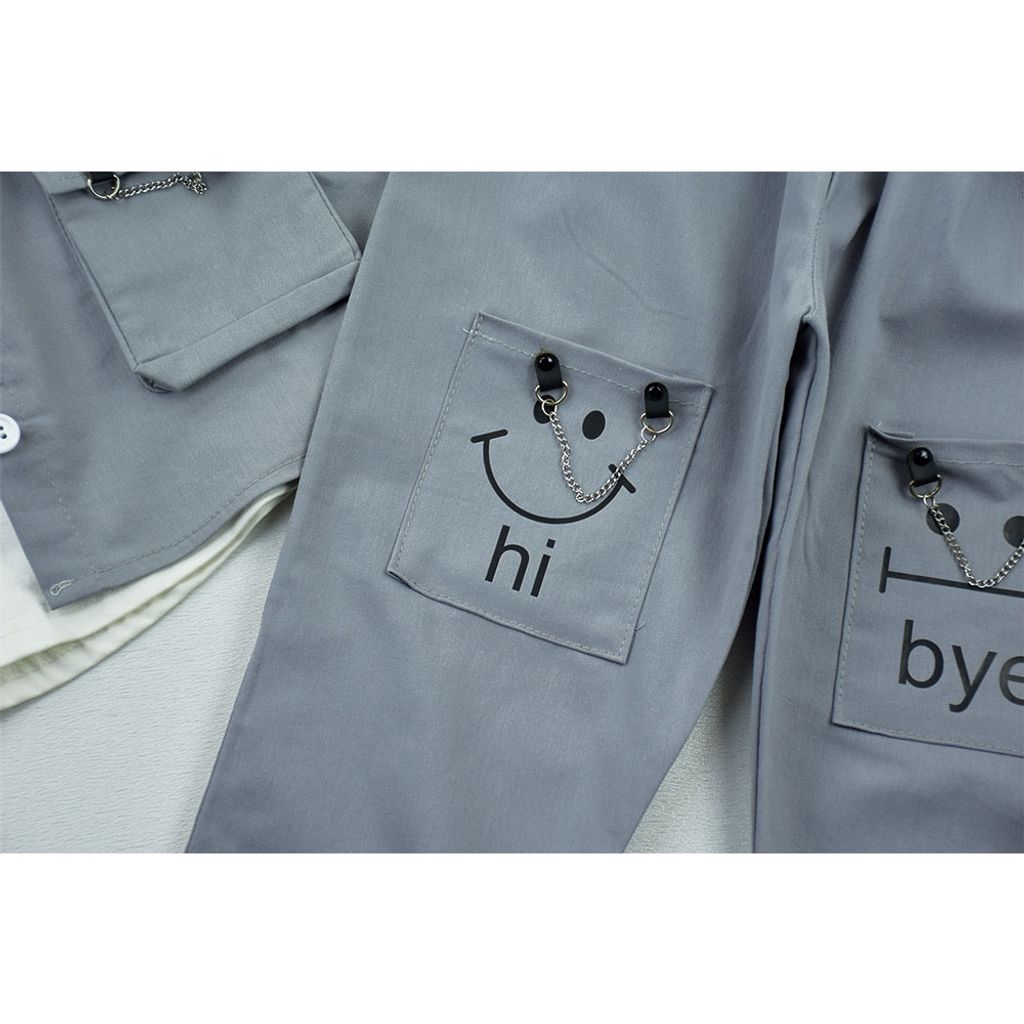 خرید اینترنتی قیمت ست کت شلوار و تیشرت HI BYE دخترانه طوسی کد 7562