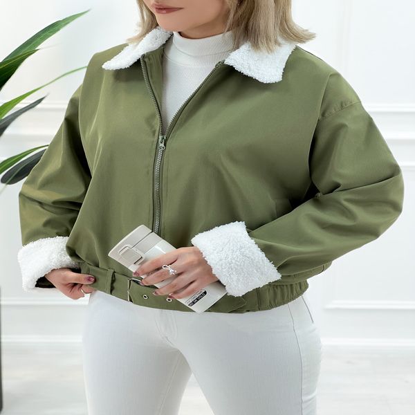 کراپ کت یقه تدی کتان زارا آستردار زنانه