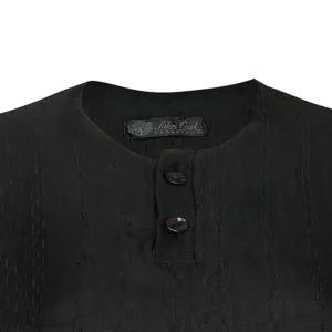 خرید اینترنتی قیمت بلوز زنانه آستین سه ربع یقه دکمه دار مشکی مراکشی ساده کد 65211