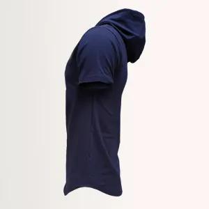 خرید اینترنتی قیمت تیشرت کلاه دار مردانه مدل 00416125 سرمه ای نخ آستین کوتاه اسپرت