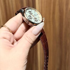 ساعت مچی ERIKS بند چرمی قهوه‌ای طرح سه موتوره کلاسیک