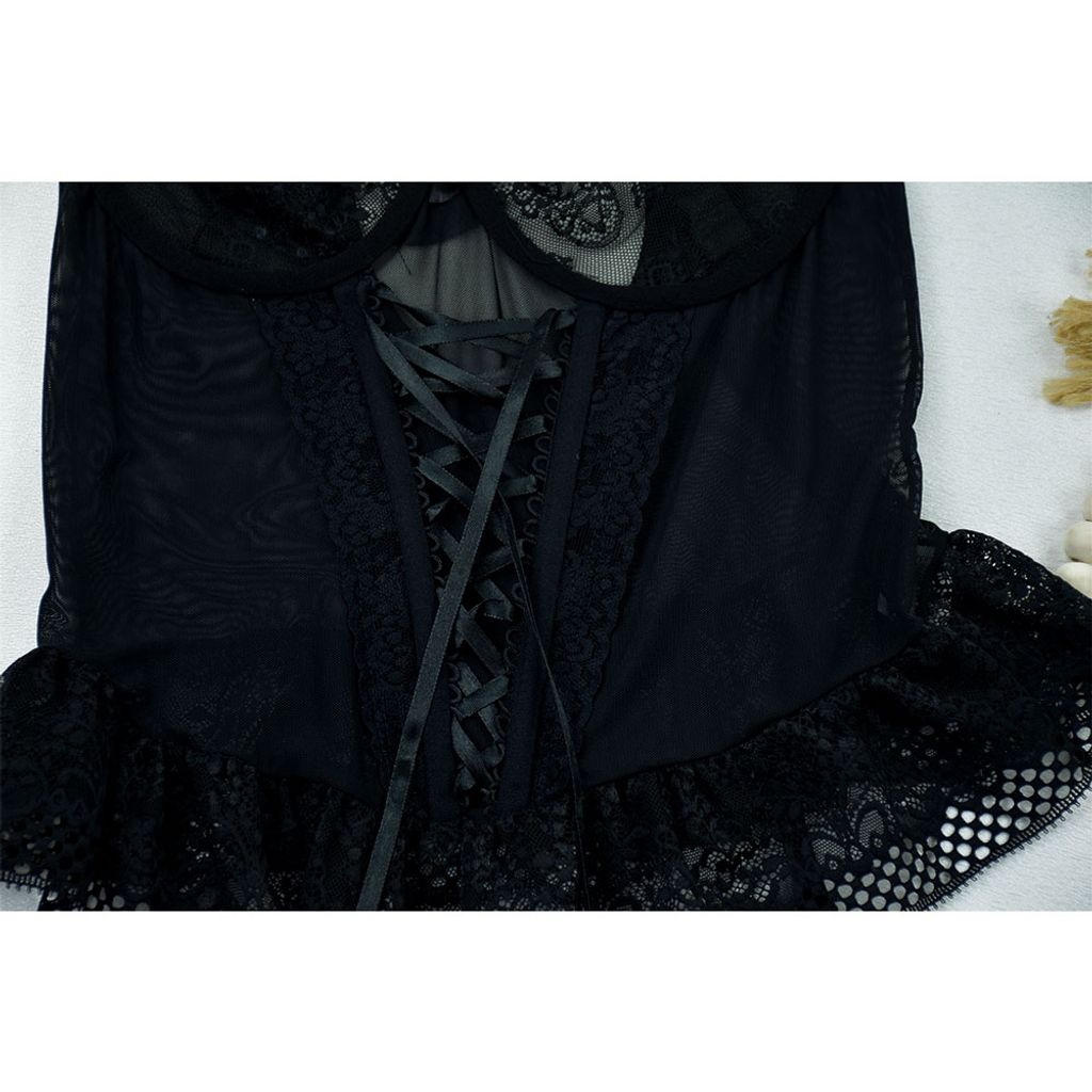 خرید اینترنتی قیمت ست لباس خواب فانتزی زنانه بندی جوراب دار کد 11793