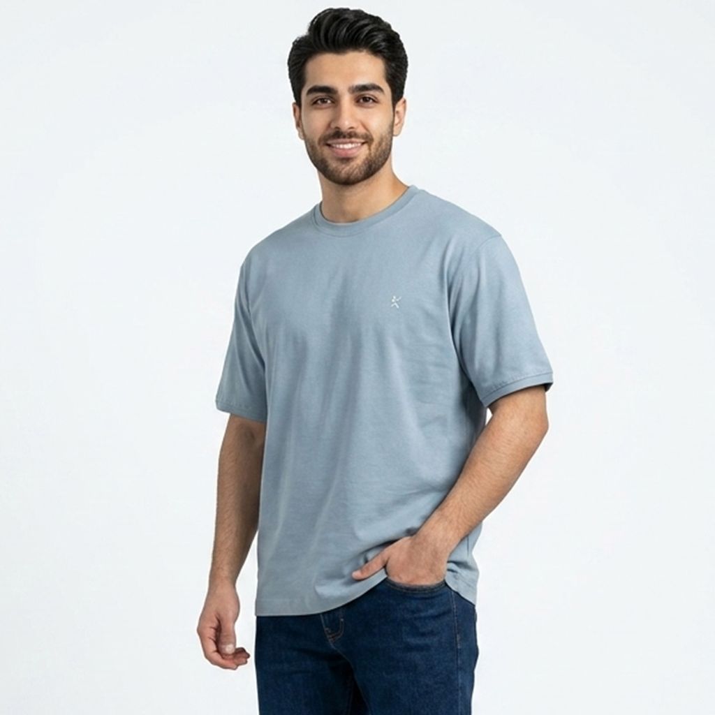 خرید اینترنتی قیمت تیشرت بیسیک مردانه پنبه خالص طوسی کد 11856