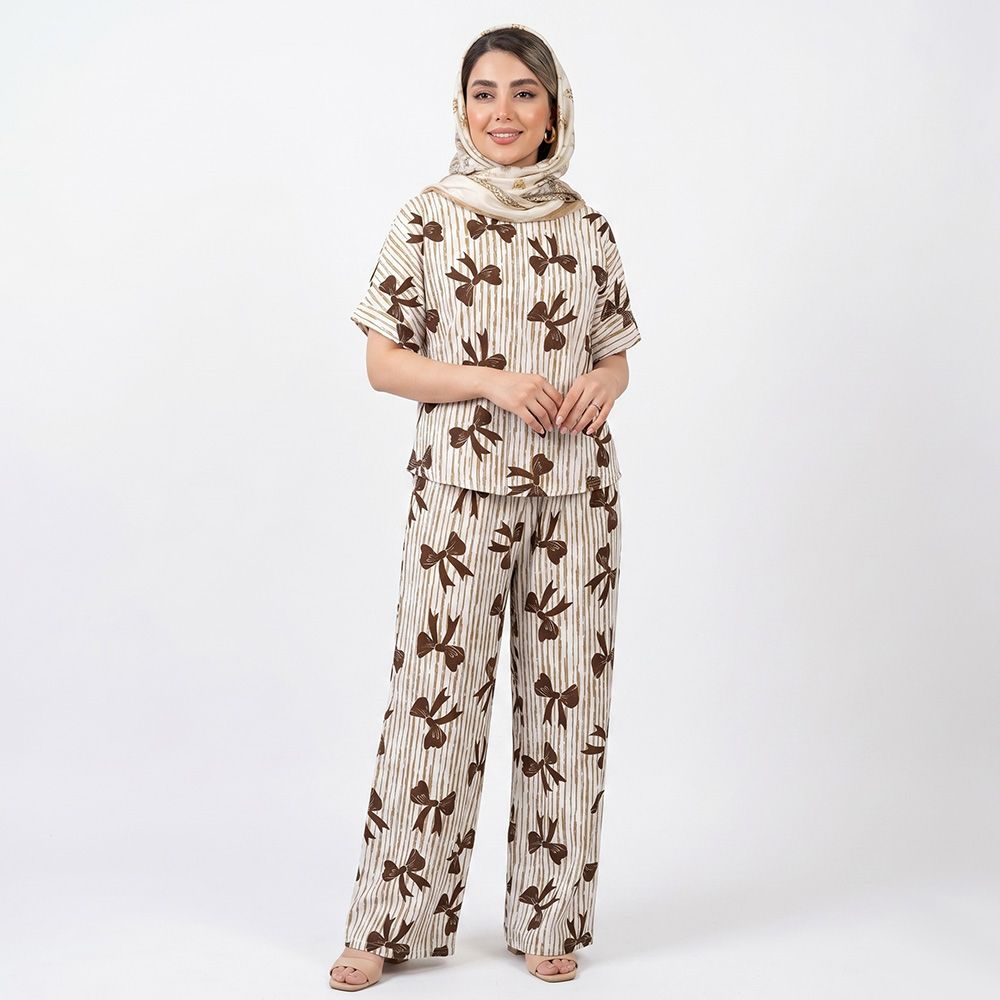 خرید اینترنتی قیمت ست تیشرت و شلوار زنانه پاپیونی کد 11757